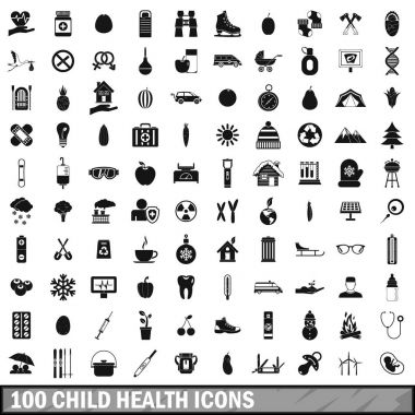 100 çocuk sağlığı Icons set, basit tarzı