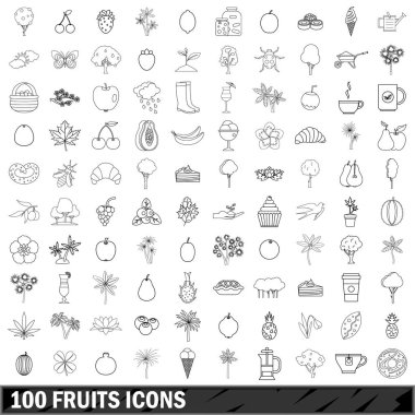 100 meyve Icons set, anahat stili