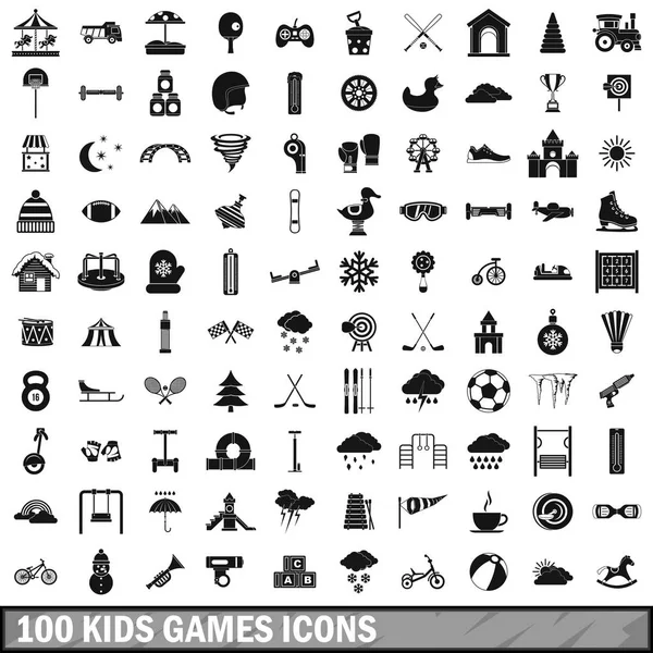 100 Kinder Spiele Icons Set, einfacher Stil — Stockvektor