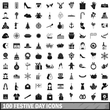 100 şenlikli gün Icons set, basit tarzı