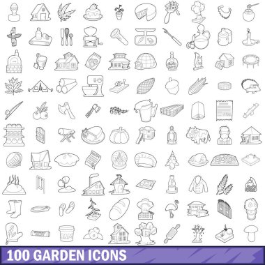 100 Bahçe Icons set, anahat stili