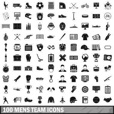 100 mens Icons set, basit tarzı takım
