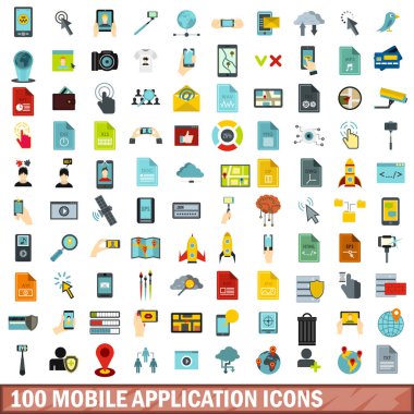 100 mobil uygulama simgeler kümesi, stil düz
