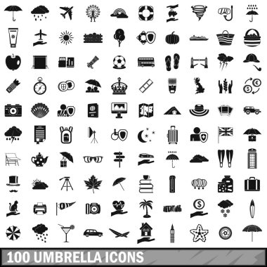 100 şemsiye Icons set, basit tarzı