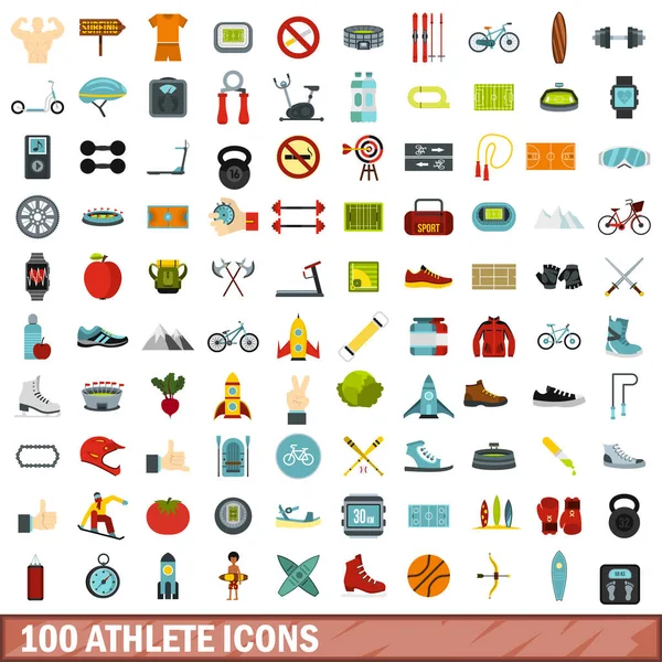 Conjunto de 100 iconos de atleta, estilo plano — Vector de stock