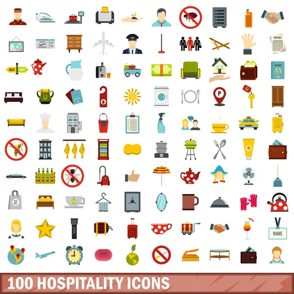 100 iconos de la hospitalidad, estilo plano — Vector de stock