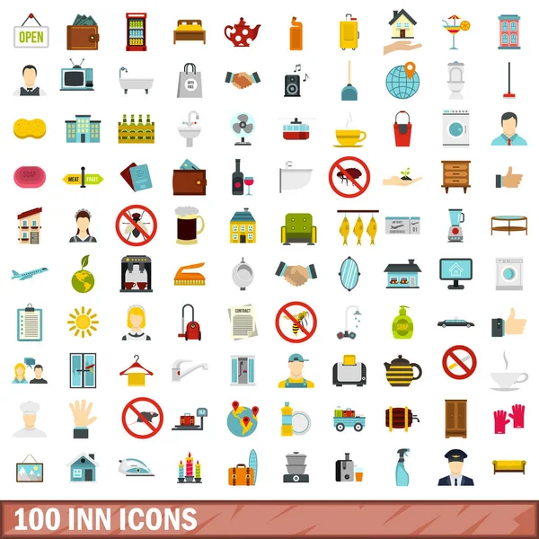 100 inn εικονίδια ορισμός, επίπεδη στυλ — Διανυσματικό Αρχείο
