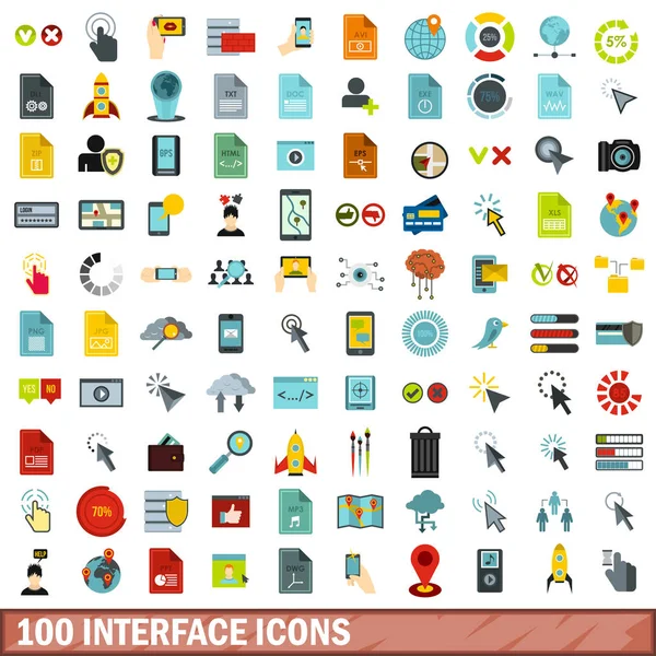 Conjunto de ícones de interface 100, estilo plano —  Vetores de Stock