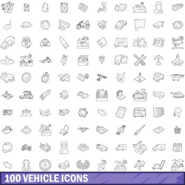 100 araç Icons set, anahat stili