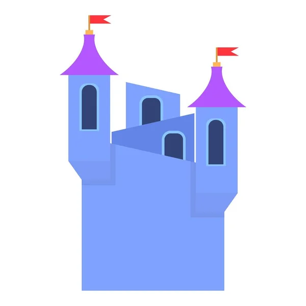 Μπλε κάστρο κάστρο πύργους με σημαίες το εικονίδιο, ύφος κινούμενων σχεδίων — Διανυσματικό Αρχείο