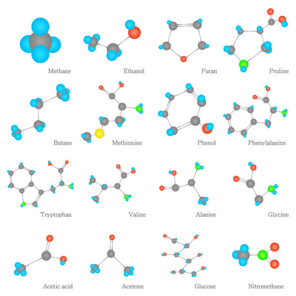 Molecules substances icons set, flat style