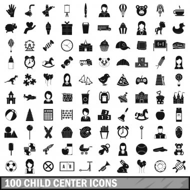 100 Çocuk Merkezi Icons set, basit tarzı