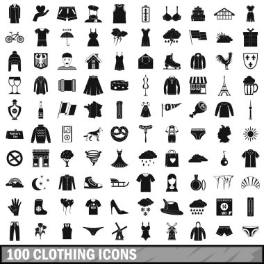100 giyim Icons set, basit tarzı