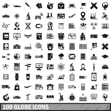 100 dünya Icons set, basit tarzı