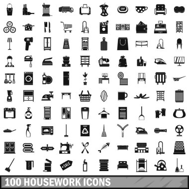 100 ev işi Icons set, basit tarzı