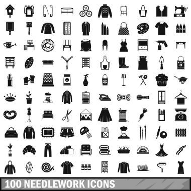 100 dikiş Icons set, basit tarzı