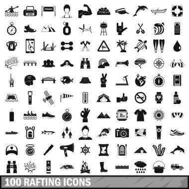 100 Icons set, basit tarzı rafting