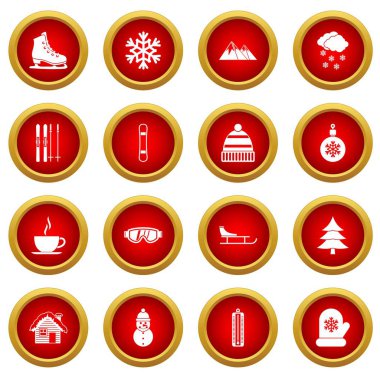 Kış simge kırmızı daire seti
