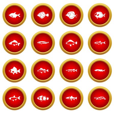 Sevimli balık simge kırmızı daire seti