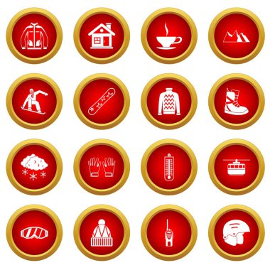 Snowboard simge kırmızı daire seti