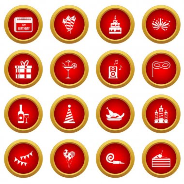 Mutlu doğum günü simge kırmızı daire seti