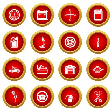 Araba bakım ve onarım simge kırmızı daire seti