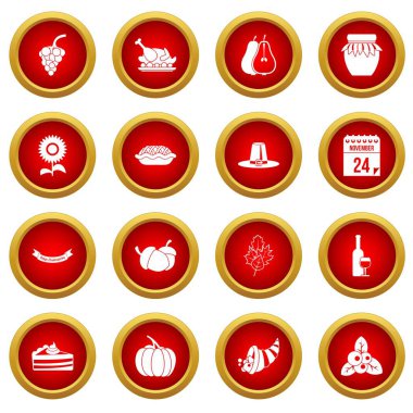 Şükran günü simge kırmızı daire seti