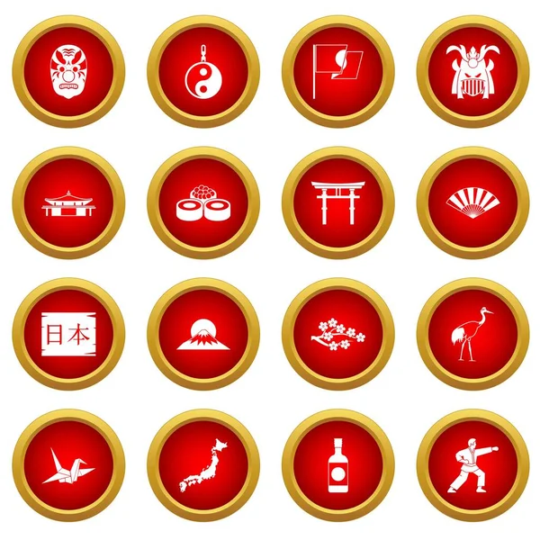 Japón icono círculo rojo conjunto — Vector de stock