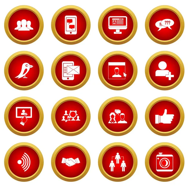Szociális hálózati ikon piros kör készlet — Stock Vector