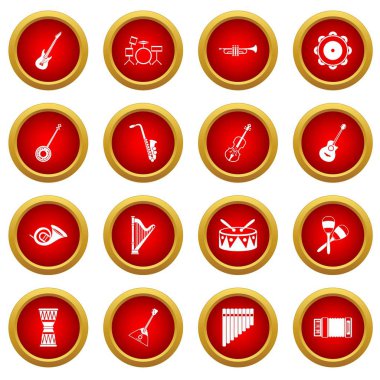 Müzik aletleri simge kırmızı daire seti