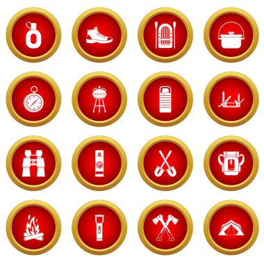 Rekreasyon turizm simge kırmızı daire seti