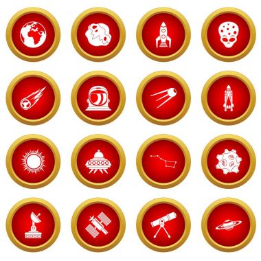 Uzay simge kırmızı daire seti