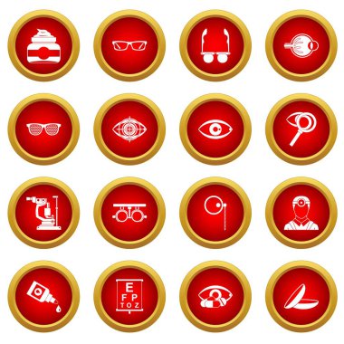 Göz doktoru araçları simge kırmızı daire seti
