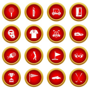 Golf öğeleri simge kırmızı daire seti