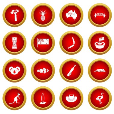 Avustralya seyahat etmek simge kırmızı daire seti