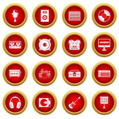Kayıt stüdyosu öğeleri simge kırmızı daire seti