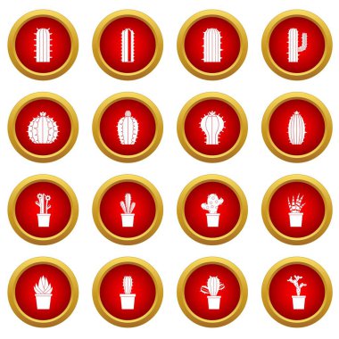 Farklı kaktüsler simge kırmızı daire seti
