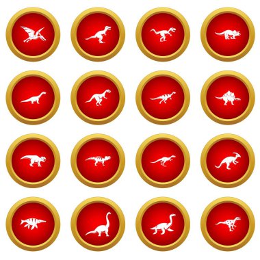 Dinozor simge kırmızı daire seti