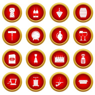 Şarap simge kırmızı daire seti