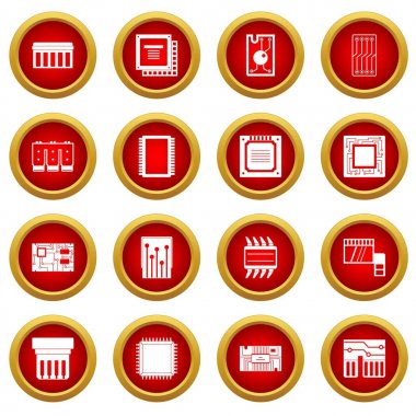 Bilgisayar çipleri simge kırmızı daire seti