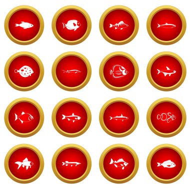 Balık simge kırmızı daire seti
