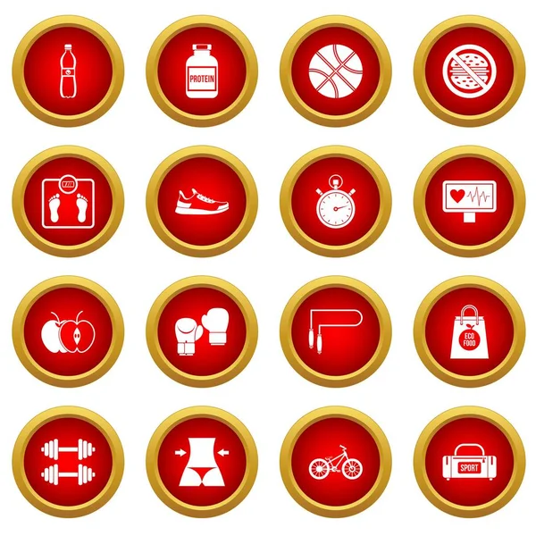 Zdrowe życie czerwony ikona koło zestaw — Wektor stockowy