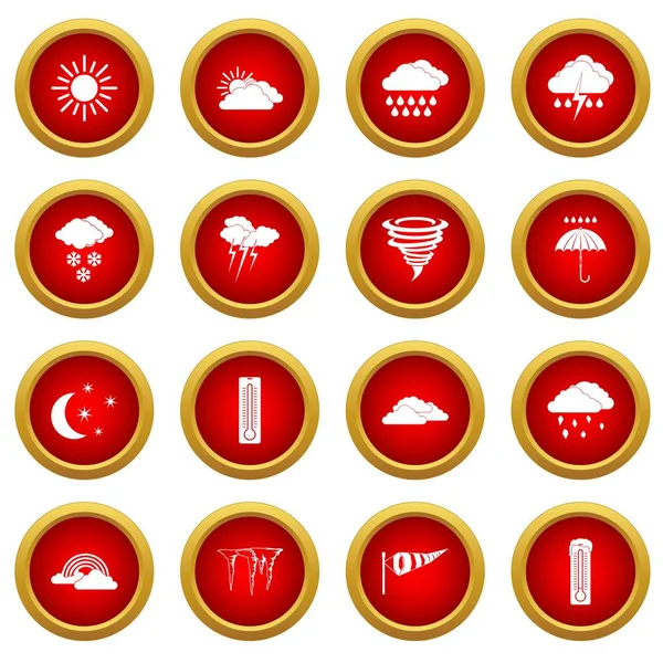 Clima conjunto icono círculo rojo conjunto — Vector de stock