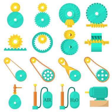 Moving mechanisms icons set, cartoon style clipart