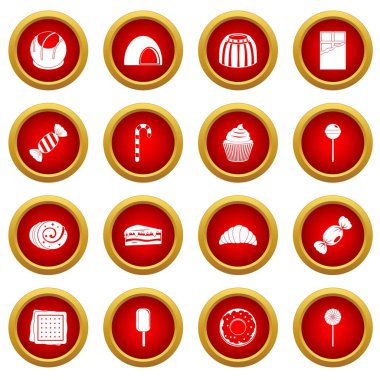 Tatlı ve şekerleme simge kırmızı daire seti