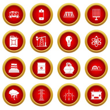 Enerji kaynakları öğeleri simge kırmızı daire seti