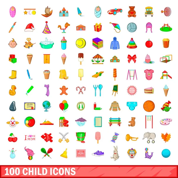 100 kind iconen instellen, cartoon stijl — Stockvector