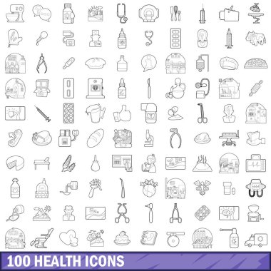 100 sağlık Icons set, anahat stili