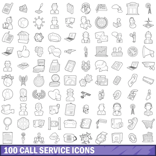 100 conjunto de ícones de serviço de chamada, estilo esboço — Vetor de Stock