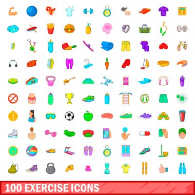100 Icons set, karikatür tarzı egzersiz